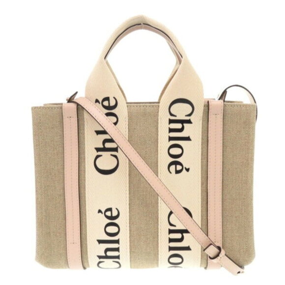 Chloe Handbags - Chloe WOODY tote bag leather canvas beige pink handbag